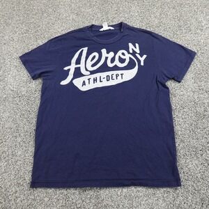 Aeropostale Shirt Mens Large Blue White Aero Spell Out Logo Causal Preppy A87